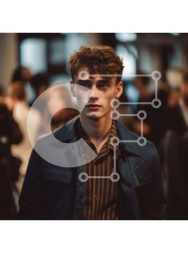 Intra Συλλεκτικό Ξύλινο Παζλ Plywood  4mm - Πορτρέτο ενός άνδρα που φορά ένα μπλε σακάκι και ριγέ πουκάμισο με σοβαρή έκφραση Σε Ξύλινο Κουτί - Διαστάσεις Puzzle: 10x10 cm – 25 κομμάτια