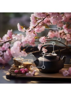 Σετ των 2 Intra Συλλεκτικό Ξύλινο Παζλ Plywood  4mm - Τσαγιέρα με ασιατική έμπνευση και σνακ με ροζ άνθη Σε Ξύλινο Κουτί - Διαστάσεις: 10x10 cm – 25 κομμάτια