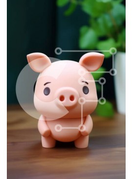 Intra Συλλεκτικό Ξύλινο Παζλ Plywood  4mm - Μικρό ροζ γουρούνι παιχνίδι στο τραπέζι με φυτά σε γλάστρες Σε Ξύλινο Κουτί - Διαστάσεις Puzzle: 10x10 cm – 25 κομμάτια