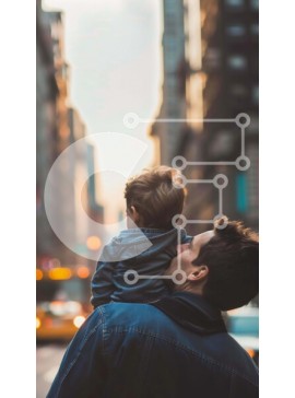 Intra Συλλεκτικό Ξύλινο Παζλ Plywood  4mm - Πατέρας και παιδί που περπατούν στην πόλη Σε Ξύλινο Κουτί - Διαστάσεις Puzzle: 10x10 cm – 25 κομμάτια