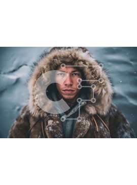 Intra Συλλεκτικό Ξύλινο Παζλ Plywood  4mm - Άνδρας με γούνινο πάρκο που στέκεται στο χιονισμένο τοπίο Σε Ξύλινο Κουτί - Διαστάσεις Puzzle: 10x10 cm – 25 κομμάτια