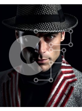 Intra Συλλεκτικό Ξύλινο Παζλ Plywood  4mm - Κομψός άντρας με καπέλο Fedora και ριγέ πουκάμισο Σε Ξύλινο Κουτί - Διαστάσεις Puzzle: 10x10 cm – 25 κομμάτια