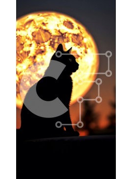 Σετ των 2 Intra Συλλεκτικό Ξύλινο Παζλ Plywood  4mm - Σαγηνευτική εικόνα της Μαύρης Γάτας και της Πανσέληνου Σε Ξύλινο Κουτί - Διαστάσεις: 10x10 cm – 25 κομμάτια