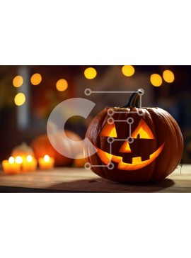 Intra Συλλεκτικό Ξύλινο Παζλ Plywood  4mm - Αναμμένη κολοκύθα με κεριά γύρω από το Halloween Σε Ξύλινο Κουτί - Διαστάσεις Puzzle: 10x10 cm – 25 κομμάτια