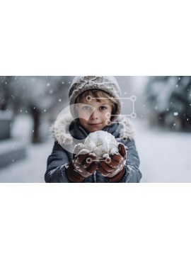 Intra Συλλεκτικό Ξύλινο Παζλ Plywood  4mm - Χειμερινή διασκέδαση: Νεαρό αγόρι που παίζει με τη χιονόμπαλα Σε Ξύλινο Κουτί - Διαστάσεις Puzzle: 10x10 cm – 25 κομμάτια