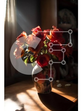 Σετ των 2 Intra Συλλεκτικό Ξύλινο Παζλ Plywood  4mm - Όμορφη εικόνα με κόκκινα τριαντάφυλλα σε ένα ξύλινο τραπέζι Σε Ξύλινο Κουτί - Διαστάσεις: 10x10 cm – 25 κομμάτια