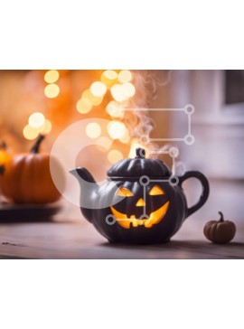 Σετ των 2 Intra Συλλεκτικό Ξύλινο Παζλ Plywood  4mm - Μαύρη τσαγιέρα με σκαλίσματα κολοκύθας για το Halloween Σε Ξύλινο Κουτί - Διαστάσεις: 10x10 cm – 25 κομμάτια