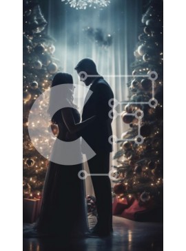 Intra Συλλεκτικό Ξύλινο Παζλ Plywood  4mm - Ρομαντική γαμήλια εικόνα: Νύφη και γαμπρός μπροστά από το αναμμένο χριστουγεννιάτικο δέντρο με δώρα Σε Ξύλινο Κουτί - Διαστάσεις Puzzle: 10x10 cm – 25 κομμάτια