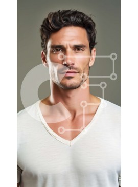 Intra Συλλεκτικό Ξύλινο Παζλ Plywood  4mm - Σοβαρός άνδρας με άσπρο μπλουζάκι κοιτάζοντας απευθείας την κάμερα Σε Ξύλινο Κουτί - Διαστάσεις Puzzle: 10x10 cm – 25 κομμάτια