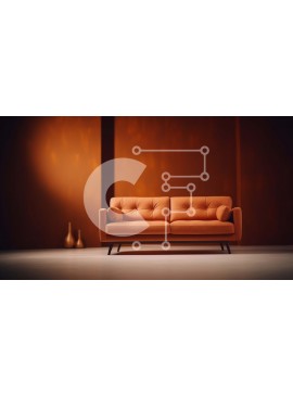 Intra Συλλεκτικό Ξύλινο Παζλ Plywood  4mm - Πορτοκαλί τοίχος με καφέ δερμάτινο καναπέ Σε Ξύλινο Κουτί - Διαστάσεις Puzzle: 10x10 cm – 25 κομμάτια