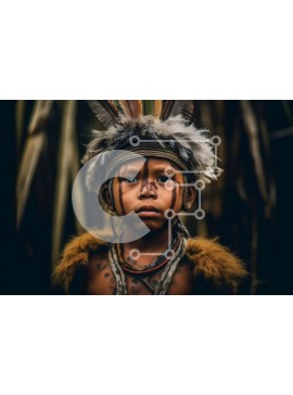 Intra Συλλεκτικό Ξύλινο Παζλ Plywood  4mm - Πορτρέτο ενός γηγενούς αγοριού με παραδοσιακά ρούχα και αξεσουάρ Σε Ξύλινο Κουτί - Διαστάσεις Puzzle: 10x10 cm – 25 κομμάτια