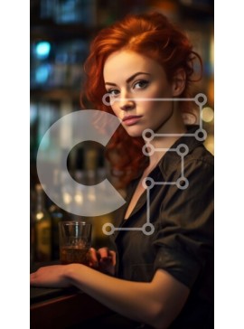 Intra Συλλεκτικό Ξύλινο Παζλ Plywood  4mm - Εικόνα της γυναίκας με κόκκινα μαλλιά που χύνει ουίσκι πίσω από ένα μπαρ Σε Ξύλινο Κουτί - Διαστάσεις: 10x10 cm – 25 κομμάτια