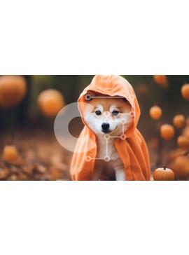 Intra Συλλεκτικό Ξύλινο Παζλ Plywood  4mm - Περίεργος σκύλος με πορτοκαλί κουκούλα που κάθεται ανάμεσα σε κολοκύθες Σε Ξύλινο Κουτί - Διαστάσεις: 10x10 cm – 25 κομμάτια