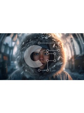 Intra Συλλεκτικό Ξύλινο Παζλ Plywood  4mm - Σοβαρή γυναίκα με χειμερινό μπουφάν με κουκούλα στέκεται στο χιόνι Σε Ξύλινο Κουτί - Διαστάσεις Puzzle: 10x10 cm – 25 κομμάτια