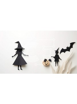 Intra Συλλεκτικό Ξύλινο Παζλ Plywood  4mm - Αποκοπές από χαρτί μάγισσας και νυχτερίδας απόκριες σε πορτοκαλί κολοκύθα Σε Ξύλινο Κουτί - Διαστάσεις Puzzle: 10x10 cm – 25 κομμάτια