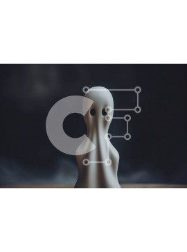 Intra Συλλεκτικό Ξύλινο Παζλ Plywood  4mm - Λευκό ειδώλιο φάντασμα σε ξύλινο τραπέζι Σε Ξύλινο Κουτί - Διαστάσεις Puzzle: 10x10 cm – 25 κομμάτια