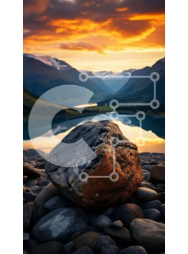 Σετ των 2 Intra Συλλεκτικό Ξύλινο Παζλ Plywood  4mm - Εκπληκτικό ηλιοβασίλεμα πάνω από την ορεινή λίμνη με δραματικό βράχο Σε Ξύλινο Κουτί - Διαστάσεις: 10x10 cm – 25 κομμάτια