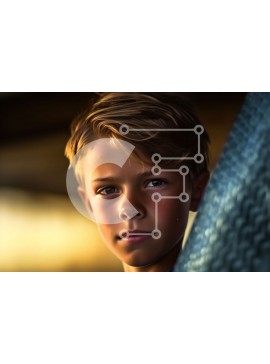 Intra Συλλεκτικό Ξύλινο Παζλ Plywood  4mm - Σοβαρό νεαρό αγόρι με μπλε πουκάμισο και τζιν που κοιτάζει στην απόσταση Σε Ξύλινο Κουτί - Διαστάσεις Puzzle: 10x10 cm – 25 κομμάτια