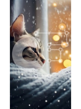 Σετ των 2 Intra Συλλεκτικό Ξύλινο Παζλ Plywood  4mm - Αξιολάτρευτη εικόνα μιας γάτας που κάθεται σε ένα χιονισμένο περβάζι Σε Ξύλινο Κουτί - Διαστάσεις: 10x10 cm – 25 κομμάτια