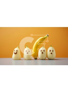 Σετ των 2 Intra Συλλεκτικό Ξύλινο Παζλ Plywood  4mm - Μπανάνες με πρόσωπα σε πορτοκαλί φόντο Σε Ξύλινο Κουτί - Διαστάσεις: 10x10 cm – 25 κομμάτια