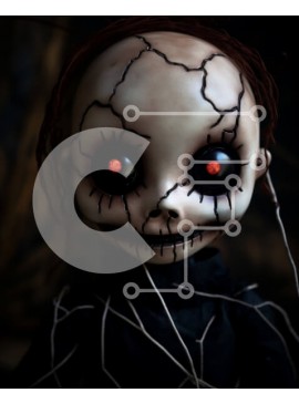 Intra Συλλεκτικό Ξύλινο Παζλ Plywood  4mm - Ανατριχιαστική κούκλα με κόκκινα μάτια και μαύρα μαλλιά Σε Ξύλινο Κουτί - Διαστάσεις Puzzle: 10x10 cm – 25 κομμάτια