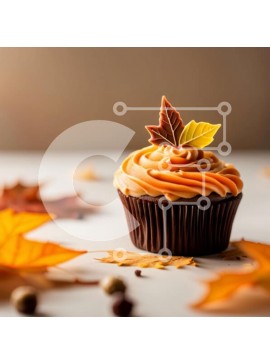 Σετ των 2 Intra Συλλεκτικό Ξύλινο Παζλ Plywood  4mm - Λαχταριστό Cupcake σοκολάτας με εορταστικά φθινοπωρινά στολίδια Σε Ξύλινο Κουτί - Διαστάσεις: 10x10 cm – 25 κομμάτια