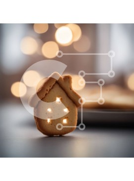 Σετ των 2 Intra Συλλεκτικό Ξύλινο Παζλ Plywood  4mm - Μπισκότο σε σχήμα σπιτιού σε ένα πιάτο με φώτα στο φόντο Σε Ξύλινο Κουτί - Διαστάσεις: 10x10 cm – 25 κομμάτια