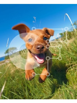 Σετ των 2 Intra Συλλεκτικό Ξύλινο Παζλ Plywood  4mm - Καφέ σκύλος που τρέχει σε ένα χωράφι - χαρούμενος και ελεύθερος Σε Ξύλινο Κουτί - Διαστάσεις: 10x10 cm – 25 κομμάτια