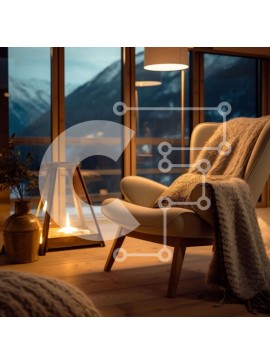 Intra Συλλεκτικό Ξύλινο Παζλ Plywood  4mm - Όμορφη εικόνα ενός άνετου σαλονιού με τζάκι και θέα στο βουνό Σε Ξύλινο Κουτί - Διαστάσεις Puzzle: 10x10 cm – 25 κομμάτια