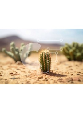 Intra Συλλεκτικό Ξύλινο Παζλ Plywood  4mm - Όμορφη εικόνα ενός μικρού φυτού κάκτου στην έρημο με βουνά στο φόντο Σε Ξύλινο Κουτί - Διαστάσεις: 10x10 cm – 25 κομμάτια