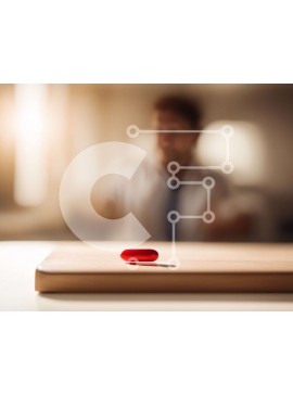 Intra Συλλεκτικό Ξύλινο Παζλ Plywood  4mm - Άτομο που στέκεται μπροστά από το τραπέζι με το κόκκινο χάπι Σε Ξύλινο Κουτί - Διαστάσεις Puzzle: 10x10 cm – 25 κομμάτια