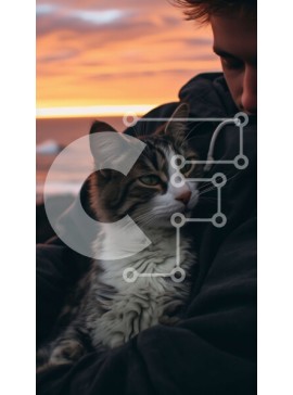 Σετ των 2 Intra Συλλεκτικό Ξύλινο Παζλ Plywood  4mm - Άτομο που κρατά μια γάτα κατά τη διάρκεια του ηλιοβασιλέματος Σε Ξύλινο Κουτί - Διαστάσεις: 10x10 cm – 25 κομμάτια