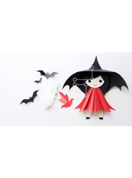 Intra Συλλεκτικό Ξύλινο Παζλ Plywood  4mm - Αξιολάτρευτη μάγισσα κομμένη από χαρτί για το Halloween Σε Ξύλινο Κουτί - Διαστάσεις Puzzle: 10x10 cm – 25 κομμάτια