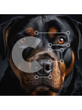 Intra Συλλεκτικό Ξύλινο Παζλ Plywood  4mm - Κοντινό πλάνο του προσώπου του σκύλου Rottweiler σε μαύρο και άσπρο Σε Ξύλινο Κουτί - Διαστάσεις: 10x10 cm – 25 κομμάτια