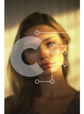 Intra Συλλεκτικό Ξύλινο Παζλ Plywood  4mm - Όμορφη εικόνα μιας ξανθιάς γυναίκας με μια λευκή μπλούζα με το φως του ήλιου Σε Ξύλινο Κουτί - Διαστάσεις Puzzle: 10x10 cm – 25 κομμάτια