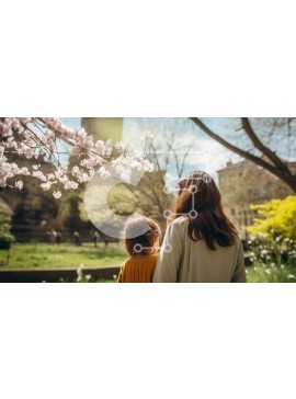 Intra Συλλεκτικό Ξύλινο Παζλ Plywood  4mm - Μητέρα και παιδί στο Spring Park με τα δέντρα κερασιών Σε Ξύλινο Κουτί - Διαστάσεις: 10x10 cm – 25 κομμάτια