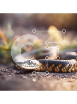 Intra Συλλεκτικό Ξύλινο Παζλ Plywood  4mm - Κοντινό πλάνο ενός κίτρινου και μαύρου ριγέ φιδιού Σε Ξύλινο Κουτί - Διαστάσεις: 10x10 cm – 25 κομμάτια