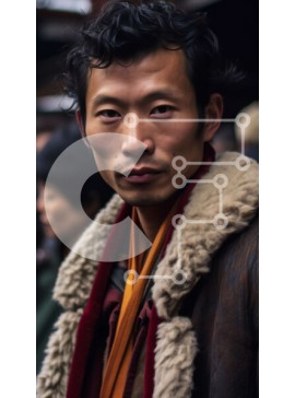 Intra Συλλεκτικό Ξύλινο Παζλ Plywood  4mm - Σοβαρός άνδρας με καφέ σακάκι και κόκκινο φουλάρι στην πολυσύχναστη οδό Σε Ξύλινο Κουτί - Διαστάσεις Puzzle: 10x10 cm – 25 κομμάτια