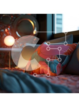 Intra Συλλεκτικό Ξύλινο Παζλ Plywood  4mm - Πολύχρωμο μαξιλάρι στο κρεβάτι με ροζ και πορτοκαλί μοτίβο Σε Ξύλινο Κουτί - Διαστάσεις Puzzle: 10x10 cm – 25 κομμάτια