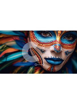 Σετ των 2 Intra Συλλεκτικό Ξύλινο Παζλ Plywood  4mm - Πολύχρωμο χρώμα προσώπου με φτερά στο πρόσωπο της γυναίκας Σε Ξύλινο Κουτί - Διαστάσεις: 10x10 cm – 25 κομμάτια