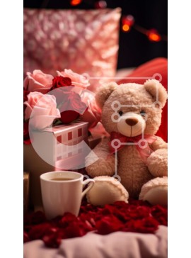 Intra Συλλεκτικό Ξύλινο Παζλ Plywood  4mm - Ζεστή εικόνα ενός αρκουδάκι με καφέ, σοκολάτες και τριαντάφυλλα Σε Ξύλινο Κουτί - Διαστάσεις Puzzle: 10x10 cm – 25 κομμάτια