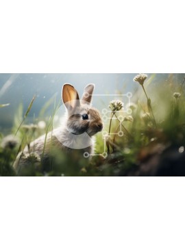 Intra Συλλεκτικό Ξύλινο Παζλ Plywood  4mm - Χαριτωμένο κουνελάκι που κάθεται στο γρασίδι κοιτώντας ψηλά την κάμερα Σε Ξύλινο Κουτί - Διαστάσεις: 10x10 cm – 25 κομμάτια