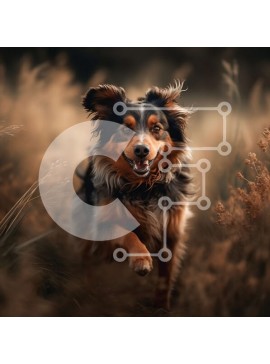 Intra Συλλεκτικό Ξύλινο Παζλ Plywood  4mm - Όμορφη εικόνα ενός ευτυχισμένου σκύλου σε ένα χωράφι στο ηλιοβασίλεμα Σε Ξύλινο Κουτί - Διαστάσεις: 10x10 cm – 25 κομμάτια