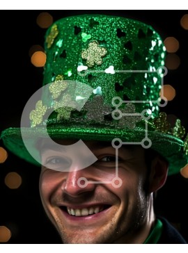 Intra Συλλεκτικό Ξύλινο Παζλ Plywood  4mm - Ευτυχισμένος άνδρας με πράσινο καπέλο και μαύρο κοστούμι με τριφύλλια Σε Ξύλινο Κουτί - Διαστάσεις Puzzle: 10x10 cm – 25 κομμάτια