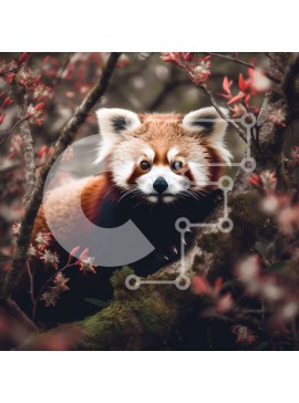 Intra Συλλεκτικό Ξύλινο Παζλ Plywood  4mm - Αξιολάτρευτη εικόνα ενός κόκκινου πάντα σε ένα ανθισμένο κλαδί δέντρου Σε Ξύλινο Κουτί - Διαστάσεις: 10x10 cm – 25 κομμάτια