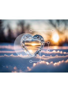 Intra Συλλεκτικό Ξύλινο Παζλ Plywood  4mm - Κρύσταλλο σε σχήμα καρδιάς σε φόντο χιονιού Σε Ξύλινο Κουτί - Διαστάσεις Puzzle: 10x10 cm – 25 κομμάτια