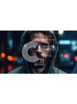 Intra Συλλεκτικό Ξύλινο Παζλ Plywood  4mm - Άνδρας με πράσινο κουκούλα και ακουστικά σε έναν δρόμο της πόλης τη νύχτα με βροχή Σε Ξύλινο Κουτί - Διαστάσεις Puzzle: 10x10 cm – 25 κομμάτια