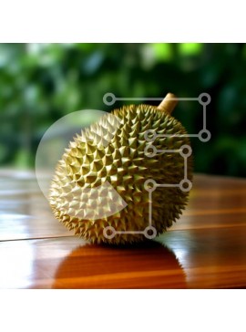 Σετ των 2 Intra Συλλεκτικό Ξύλινο Παζλ Plywood  4mm - Κοντινό πλάνο με ώριμα φρούτα Durian σε ξύλινο τραπέζι Σε Ξύλινο Κουτί - Διαστάσεις: 10x10 cm – 25 κομμάτια