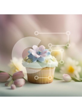 Σετ των 2 Intra Συλλεκτικό Ξύλινο Παζλ Plywood  4mm - Λαχταριστό μπλε cupcake με λουλουδένιο στολισμό Σε Ξύλινο Κουτί - Διαστάσεις: 10x10 cm – 25 κομμάτια