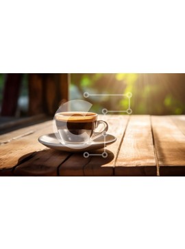 Σετ των 2 Intra Συλλεκτικό Ξύλινο Παζλ Plywood  4mm - Ζεστό φλιτζάνι καφέ σε ξύλινο τραπέζι με φως του ήλιου Σε Ξύλινο Κουτί - Διαστάσεις: 10x10 cm – 25 κομμάτια